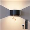 FULEN Lampada da Parete con Sensore di Movimento con Telecomando, 3 Colori, Senza Fili, LED da Interno,Luce a Parete su e Giù, Batteria Ricaricabile da 5000mAh, Regolabile in Luminosità,Nera 1 Pezzi