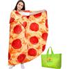 Global Tronics Coperta Pizza 180cm Doppia Faccia, Gigante Rotonda Novità Pepperoni Asciugamano Peluche Morbido Accogliente in Flanella Cibo Realistico Plaid Regali Creativi per Bambini Adult Famiglia
