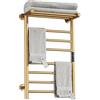 XMGJ Scaldasalviette Elettrico Oro, Portasciugamani Elettrico con Timer A Parete per Bagno, Termoarredo Elettrico in Acciaio Inossidabile 304 A 7 Barre con Ripiano Superiore, 70 W,Hardwiring