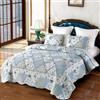 DECMAY Copriletto Matrimoniale 220x240 cm Blu Patchwork, Copriletto Trapuntato in Microfibra con Motivo a Fiori, Coperta Divano, 3 Pezzi con 2 Federe 50x75 cm con Rifiniture a Balze
