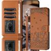 Nokverzy Custodia Pelle per Huawei P20 Pro(6.1) Cover Magnetica Porta Carte Cavalletto Pieghevoli Portafoglio Flip Cover per Huawei P20 Pro(6.1) Pelle Libro con Cordini Gatti Recinto Pattern Marrone