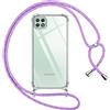 Pnakqil Cover per Samsung Galaxy A22 5G con Cordino, Trasparente Custodia con Laccio Tracolla Cellulare Girocollo Collana Protettiva per Samsung A22 5G 6.6 Pollic, Viola 01