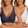 Yutdeng Reggiseno Senza Ferretto Donna Reggiseni Senza Cuciture Push Up Scollo a V Intimo Reggiseno con Spalline Regolabili Imbottito Comodo Bralette Basic Reggiseno,Nero+Bianco,L