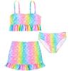 Generic Bikini da Bambina Solido Vita Alta Bikini Set A Sirena Floreale con Volant Tankini con Copricostume Costume da Bagno con Foglie Mare E Piscina per Bambina da Bagno per Bambini