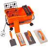 MIVOS Set per lavaggio piastrelle 7 pezzi con ruote - Set professionale - Cazzuola da stuccatore - Cazzuola dentata - Tavola di spugna - Tavola di sfregamento - Secchio 22L - Betoniera per malte