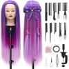 QUANMINXF Testa Per Parrucchiere, 28 inch 100% Sintetica Testina Parrucchiere Capelli Testina Per Parruchieri Testina Parrucchiere Capelli con Staffa+ DIY Accessori Per Capelli (Viola rosso rosa)