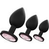 BONDAGERIE® Plug anale Dilatatore Donna in silicone medico 100% sicuro nero con diamante rosa, sacchetto incluso, Taglia S