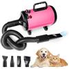 Memows Soffiatore per Cani, Asciugacapelli per Cani 2800W, Asciugacapelli per Toelettatura Animali velocità e Temperatura Regolabili, Asciuga Cane con 4 Ugelli per Uso Privato e Professionale (Rosa)