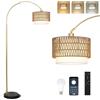 Rayofly Lampada ad Arco Oro da Soggiorno con Telecomando, Lampada da Terra Moderna da Soggiorno Dimmerabile con Paralume in Rattan e Lampadina LED, Controllo App, Lampada da Terra per Camera da Letto