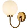 ZTTECH Applique da parete a sfera in vetro bianco lucido, globo in vetro bianco da 150 mm con lampada da parete a base dorata Applique da parete in stile medievale per comodino (Oro)