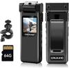 CAMMHD V1-64G Body Cam con Obiettivo Ruotabile a 180°, Bodycam 1080P con Clip Posteriore, Body Cam Portatile con Registrazione Audio e Video