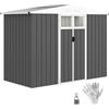 Outsunny Casetta da Giardino 2.7m² in Acciaio Zincato con 4 Prese d'Aria e 2 Finestre Trasparenti, Capanno Porta Attrezzi con Tetto Inclinato, Doppio Porte Bloccabili con Chiavi e Guanti, Grigio Scuro