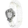 ibasenice Bracciale da donna con perle a forma di cuore, con strass, elegante, al quarzo, cinturino da polso, bracciale da donna, elastico, colore bianco