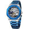 Tiong Orologio da polso da uomo in acciaio inox, meccanico, automatico, di lusso, stile business, stile scheletro