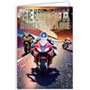 Afie 67-1286 - Biglietto felice compleanno moto GP corsa velocità circuito argento brillante illustrazione 1 anno in più regalo motociclista motociclista pilota - con busta bianca formato 12 x 17,5 cm -