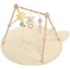 COTTONBEBE 4 IN 1 Palestrina per Neonati, Tappeto di Gioco con Legno Naturale, 3 Giochi Rimuovibili da Afferrare, Montessori per 0-3-6-12-36 Mesi, Gatto