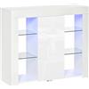 HOMCOM Credenza Moderna a Anta con Luci LED e Mensole in Vetro, Mobile Multiuso in Legno con Finitura Lucida, 97x35x83cm, Bianco