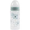 Poupy Biberon per neonati Poupy con collo largo decorato da 300 ml con tettarella in silicone e coperchio proteggi tettarella (Verde)