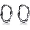 Immobird Orecchini Cerchio in Argento Sterling 925 con Nero Piccoli Intrecciare Cerchio Unisex Orecchini per Adatti a Donna e Uomo