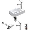 CROSS ZEBRA Rettangolare aggiornato a parete Lavello lavabo con rubinetto sifone Vaso in ceramica calcinazione ad alta temperatura Design bianco lucido Facile da installare e pulire WC (destra)