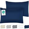 DREAMZIE Federe Cuscino Letto 40x60 (Set 2) in Microfibra con Motivo Ricamato OEKO-TEX Certificazione - Federa Cuscini Morbido Blu Scuro