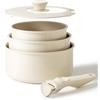 Redchef Set di Pentole Ceramica e Casseruola con manici rimovibili, pentole antiaderenti 16/18/20cm, coperchio ermetico 3-in-1, compatibile con induzione e tutti i piani cottura, resistenti al forno