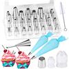 Gyvazla Set di Decorazioni per Torte, Gyvazla 32Pcs Beccucci in Acciaio Inox Kit, Set Pasticceria Professionale, Kit Torte, 2Pcs Riutilizzabili Silicone Sac a Poche, per Torte, Cupcake, Biscotti, Pasticcini