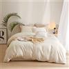 AMWAN Boho - Set copripiumino king size in microfibra, 3 pezzi, colore: panna lavato e bianco sporco, con chiusura a cerniera e 2 federe