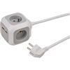 Brennenstuhl 1150101 Alea Power - Multipresa a forma di cubo con 4 2 prese USB e cavo da 1,4 m H05VV-F 3G1,5 (fornito con supporto di fissaggio), bianco e grigio, grigio e bianco