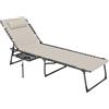 Outsunny Sdraio Pieghevole e Reclinabile a 5 Livelli con Tavolino Laterale e Tasca, 60x190x31 cm, Crema