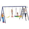 AIYAPLAY Gioco per Bambini 3-8 Anni con 3 Altalene, Scala a Corda e Canestro Basket, in Acciaio, PE e PP, 3.5x1.8x2 m