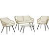 Outsunny Set da Giardino 4 Pezzi con 2 Sedie da Giardino, Divanetto 2 Posti e Tavolino Basso, Naturale e Crema