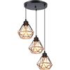 iDEGU 3 Luci Lampada a Sospensione Vintage 16CM E27 Lampadario Soffitto Industriale Design Gabbia in Metallo e Corda di Canapa Retrò Lampadario per Sala da Pranzo Soggiorno Cucina (Ø25 cm Rotondo)