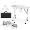 COSTWAY Tavolo per Manicure Pieghevole con Aspiratore Elettrico, Tavolo per Unghie Portatile con Luce LED, Cuscino Poggia Polso Clienti, Borsa e 4 Ruote Bloccabili (Bianco)