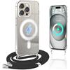 XCYYOO Magnetico Cover per iPhone 15 Pro Max con Cordino, [Compatibile con MagSafe] Trasparente Sottile Silicone TPU Antiurto Custodia con Collana per iPhone 15 Pro Max, Tracolla Catena Case -Bianco