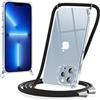 Coiwxmoi Cover con Cordino per iPhone 13 Pro 6,1, Trasparente Custodia con Laccio Tracolla Cellulare Girocollo Collana Morbido Silicone TPU Antiurto AntiGraffio Protettiva Case per iPhone 13 Pro,Nero