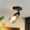 Kowanie Faretto da soffitto vintage a 1 fiamma : lampada da soffitto nera retrò industriale E14 Faretto da soffitto in vetro per corridoio orientabile a 350° Faretto da parete - senza lampadina