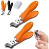 LLELEMAMO Appehinglaus Wide Jaw Opening Anti-Splash Slanted Nail Clipper, Slanted Nail Clipper, No Splash Nail Trimmer For Men, Long Handle Curved Toenail Clipper, Curved Nail Clippers For Thick Nail (2*Orange)