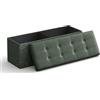 SONGMICS Cassapanca, Pouf Contenitore, Poggiapiedi Pieghevole da 38 x 110 x 38 cm, Ottomano, Regge fino a 300 kg, per Soggiorno, Camera da Letto, Entrata, Verde Foresta LSF070C01