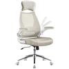 SONGMICS Sedia da Ufficio, Poltrona Girevole, con Braccioli Ribaltabili, Poggiatesta e Supporto Lombare, Inclinazione ad Oscillamento, Superficie in Rete, Beige Cappuccino OBN086K01