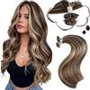 Moresoo Extension Capelli Veri Cheratina Remy Invisibili Extension Cheratina Capelli Veri Marrone Scuro con Biondo Cavamello #P4/27 60 cm 50g 50 Ciocche