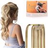 DOORES Extension Capelli Veri, Coda Capelli Extension Balayage Biondo Scuro Evidenziare Biondo Chiaro 35cm 75g Estensioni dei Capelli Remy con Clip Coda di Cavallo con Pasta Magica Dritto Wrap Around
