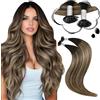 Moresoo Extension Capelli Veri Cheratina Balayage Nero Naturale a Marrone con Biondo Cavamello Extension Cheratina Shatush 60 cm #1B/3/27 50 Ciocche 50g