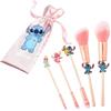 Disney Set Pennelli Make Up - Astuccio Stitch con Pennelli Trucco e Fascia per Capelli - Trousse Da Viaggio Donne Ragazze Stitch Gadget Ufficiale (Rosa)