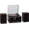 Auna Giradischi Bluetooth per Dischi in Vinile, Lettore Vinile a 3 Velocità di Riproduzione, Giradischi Vinili Vintage con Casse Stereo, AUX, Gira Dischi per Vinile con Jack per Cuffie e Lettore CD