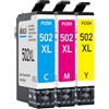 akaca 502XL Cartucce d'inchiostro Compatibili con Epson 502 502XL (1x Ciano Magenta Giallo), per Expression Home XP 5100 XP-5105 XP-5150 XP-5155, Workforce WF-2860DWF WF-2865DWF WF-2880DWF