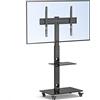 BONTEC Supporto TV da Pavimento per TV da 30-70 Pollici, Altezza Regolabile, VESA fino a 600x400mm, Ripiani in Vetro Temperato, Carrello con Ruote, Capacità Max 40kg