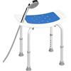 EUGAD Sgabello Doccia, Sgabello da Bagno Regolabile in 6 Altezze, Sedia da Doccia per Anziani, Disabili, Donne Incinte, con Maniglia e Supporti per Soffione, Gambe in Alluminio, Blu+Bianco