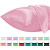 Lirex Set di 2 Federe in Raso, Decorativi Morbido Tinta Unita Quadrate Federe Cuscini Federa di Satin per Cuscino Senza Rughe Resistente Allo Sbiadimento Traspirante (Sakura Rosa, 40 x 70 cm)