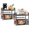 Mointal 2 Pezzi Scaffale per Microonde, Supporto per Microonde Regolabile a 2 Livelli, Mensola da Cucina in Metallo per Stoccaggio da Banco, Organizzatore Porta Microonde con 8 Ganci, Nero